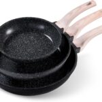 CAROTE Non Stick Frying Pan Skillet Set, Omelet Pan, Healthy Non Toxic Granite Chef Pan, Induction Compatible Egg Frying Pan with Heat-Resistant Handle, PFOA-Free,Black, 8″+10″+12″