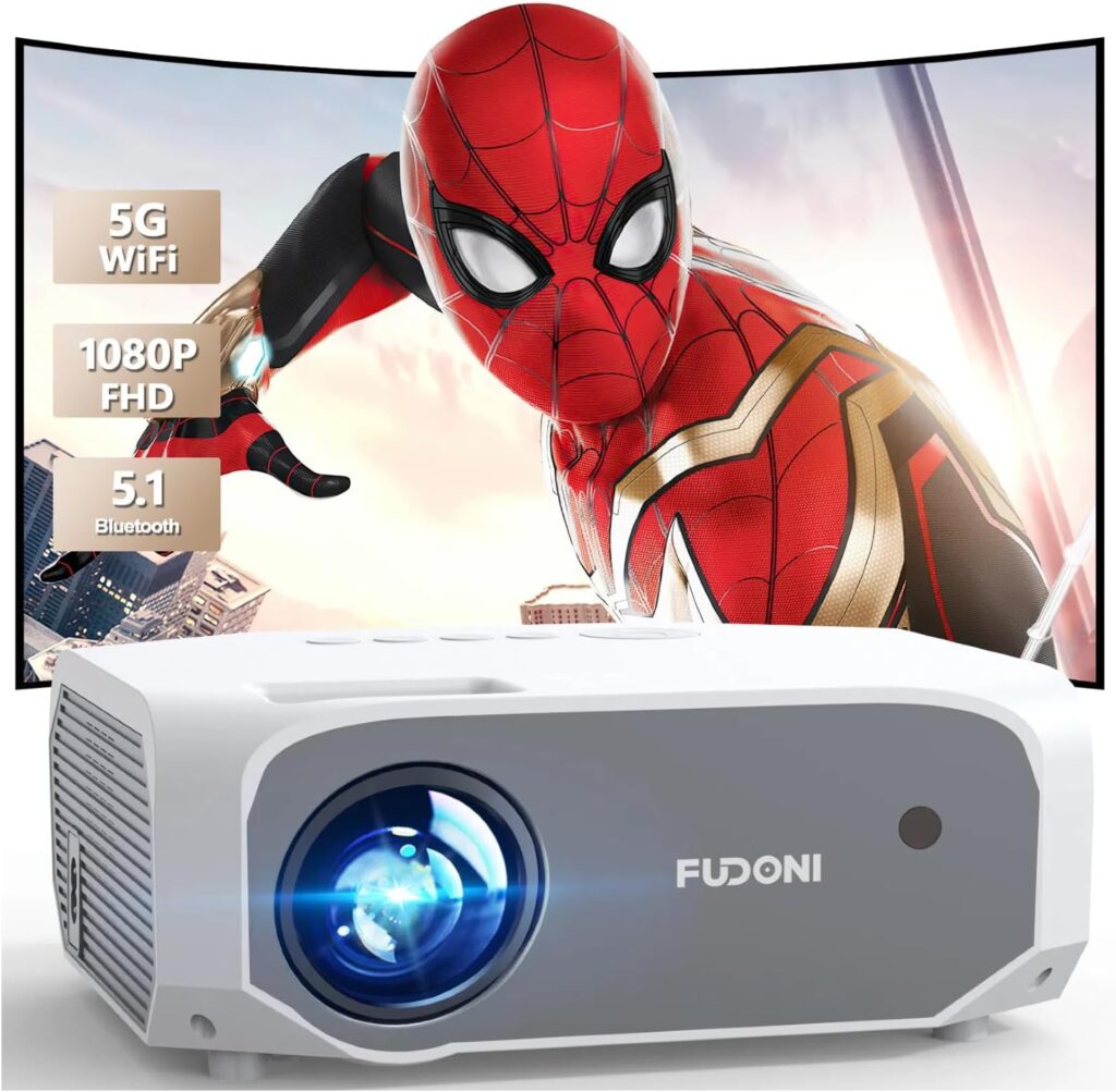 FUDONI Projector with WiFi and Bluetooth, Native 1080P Outdoor Movie Projectors 4k Supported, 15000L Portable Home Theater Projector Max 300″, Indoor&Outdoor Use
