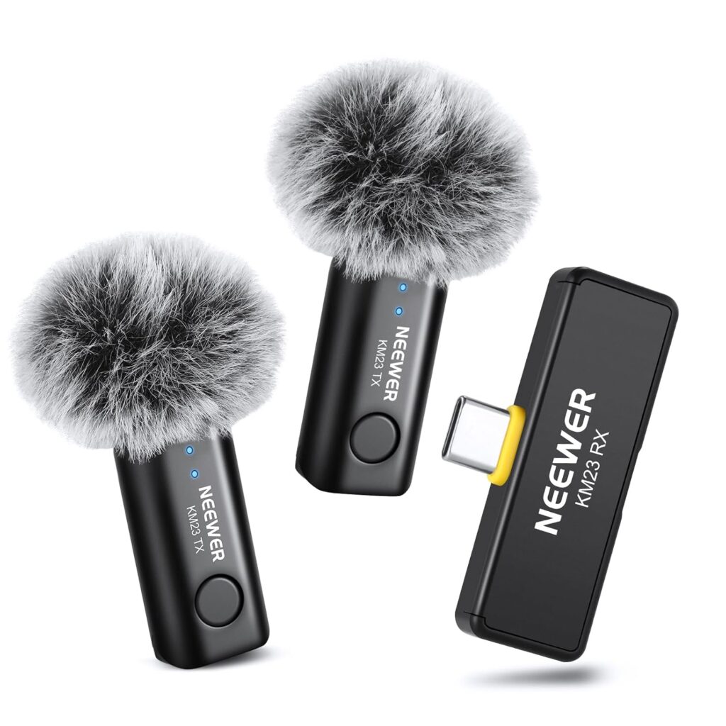 NEEWER Wireless Lavalier Microphone for iPhone Android Tablet PC Laptop 131ft/40m Range Noise Cancellation Omnidirectional Mic for Vlogging Live Streaming (1x RX + 2x TX), KM23