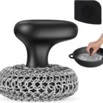 Cast Iron Scrubber | Dish Scrub Brush | 316 Cleaner Chainmail Scrubber for Cast Iron Pan Skillet Cleaner – Dish Scouring Pad Dishwasher Safe Cleaning Kit, Black 02