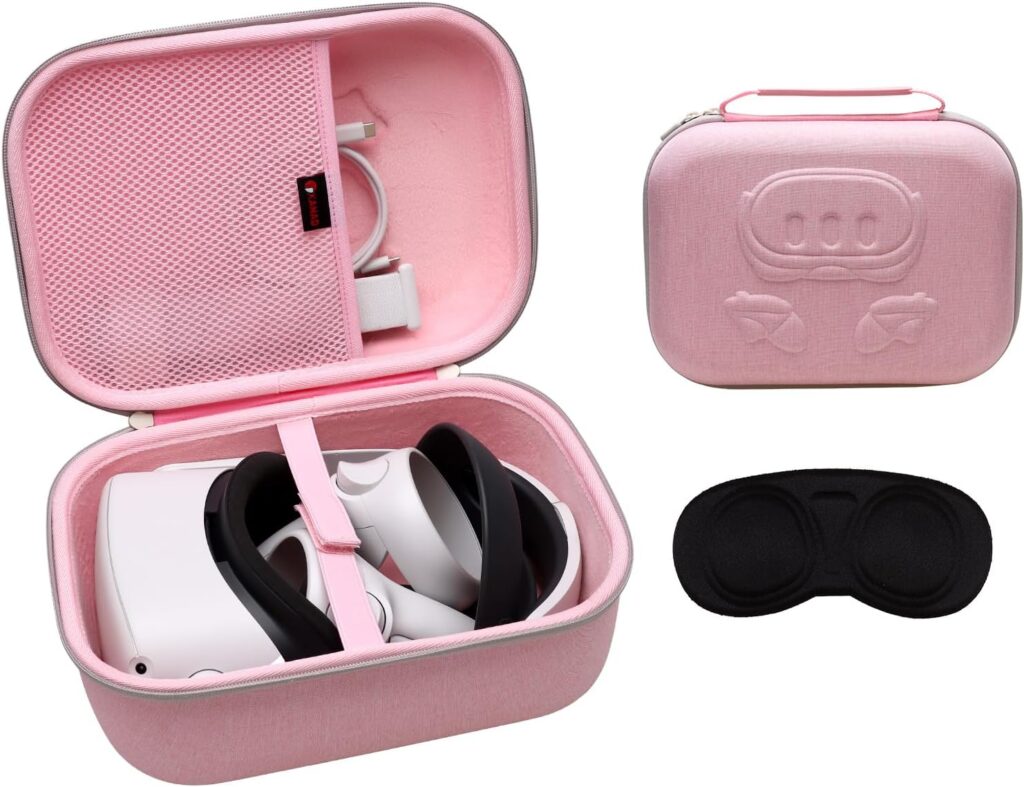 XANAD VR Case Compatible with Oculus Meta Quest 3/Quest 2/Vision Pro Official Original/Elite Strap Version VR Headset and Touch Controller Accessories, Suitable for Travel and Home Storage(Pink)