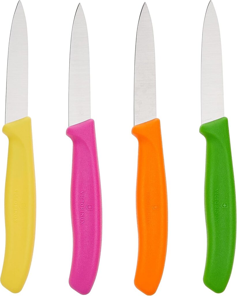Victorinox 1 4-Piece Set of 3.25 Inch Swiss Classic Paring Knives with Straight Edge, Spear Point, 3.25″, Pink/Green/Yellow/Orange