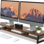 Fenge Dual Monitor Stand for Desk, 42.5in Large Monitor Riser for 2 Monitors, 2 Tier Computer Office Desk Top Shelf, Desktop Storage Stand for Laptop, PC, Computer, Printer