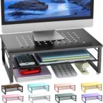 gianotter Desk Organizers and Accessories, 2-Tier Metal Monitor Stand Riser, Desk Organizer for Monitor, Office Desk Storage Organizer for Office Supplies (Black)