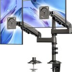 HUANUO 17-32 Inch Dual Monitor Stand, Gas Spring Dual Monitor Mount, Monitor Stand 2 Monitors, Ergonomic Adjustable Tilt/Swivel/Rotate, Weight Max 19.8 lbs, VESA 75/100mm