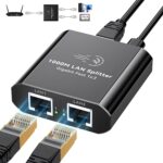 Ethernet Splitter 1 to 2 1000Mbps Internet Cable Splitter 1 in 2 Out High Speed Either Network Splitter Gigabit Dual LAN RJ45 Port Router Switch Work with Cat6/7/8 Cable