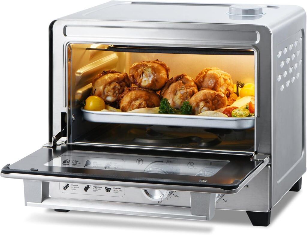 6-in-1 Air Fryer Toaster Oven Combo, 12.7 QT Stainless Steel Air Fryer with Steam Infusion, Mild Steaming Convection Toaster Oven with Fast Preheat, Air Fry, Grill, Bake, Broil, Heat