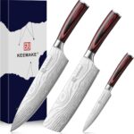 KEEMAKE Kitchen Knife Sets, 3 Pieces Professional Chef Knife Set with High Carbon Stainless Steel, Ultra Sharp Blade Kitchen Knives Sets with Ergonomic Pakkawood Handle & Gift Box