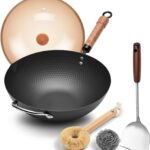 WANGYUANJI 12.6″ Wok with Lid, Flat Bottom Nonstick Wok Pan for Induction Cooktop, Stir Fry Woks & Pans for Cooking