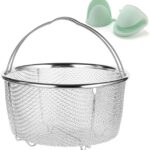 Stainless Steel Steamer Basket for Instant Pot Accessories 6&8quart, Heavy-Duty Pressure Cooker with Silicone Handle Vegetable Steamer Insert, Egg Basket, Pasta Strainer,Silver