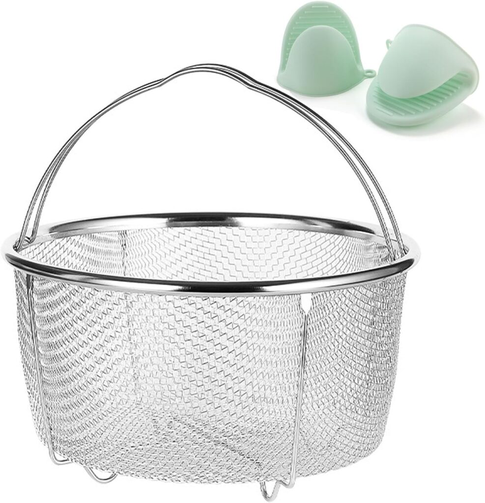Stainless Steel Steamer Basket for Instant Pot Accessories 6&8quart, Heavy-Duty Pressure Cooker with Silicone Handle Vegetable Steamer Insert, Egg Basket, Pasta Strainer,Silver