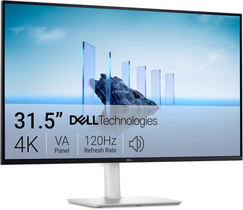 Dell 32 Plus 4K Monitor – S3225QS – 31.5-inch 4K (3840 x 2160) up to 120Hz 16:9 Display, VA Panel, AMD FreeSync Premium, 99% sRGB, 95% DCI-P3, 1500:1 Contrast Ratio, Comfortview Plus – Ash White