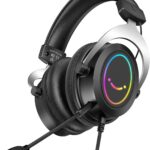 FIFINE RGB Gaming Headsets,Comfortable Over-Ear Headphones with Microphone,Wired Audio Jack Connection,Leather Passive-Noise-Cancelling Earcups,for PC PS4 PS5 Xbox Gamer Ampligame H3