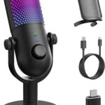 USB Microphone for PC Gaming: Condenser Microphone RGB for Gamer with Stand Mic – Recording Mic for Computer&Laptop with Qiuck Mute – Desk Podcast Mic for Podcast & Singing & Streaming & Youtube Black