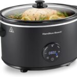 Hamilton Beach 6 Quart Set & Forget Programmable Slow Cooker with Defrost Function, Flexible Programming, Adjustable Countdown Timer, Large Dishwasher Safe Stoneware Crock and Glass Lid, Black (33765)