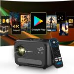 Smart 4K Projector for Bedroom, Indoor Outdoor Home Theater Projectors with WiFi, Bluetooth, NFC, Wireless Airplay Mirroring, Google TV, Dolby, HDMI ARC for Movie Night, Gaming, Halloween, Holiday