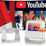 【TouchScreen/Built-in APPs/Auto Focus Keystone】Smart Portable Projector with Touch Tablet, 4K Support Outdoor Proyector, WiFi6 Bluetooth for Home Theater/Gaming/Outdoor (180° Stand & 250″)