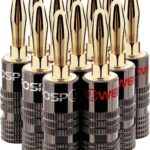 FosPower Banana Plugs 6 Pairs / 12 pcs, Closed Screw 24K Gold Plated Banana Speaker Plug Connectors for Speaker Wire, Wall Plate, Home Theater, Audio/Video Receiver, Amplifiers and Sound Systems