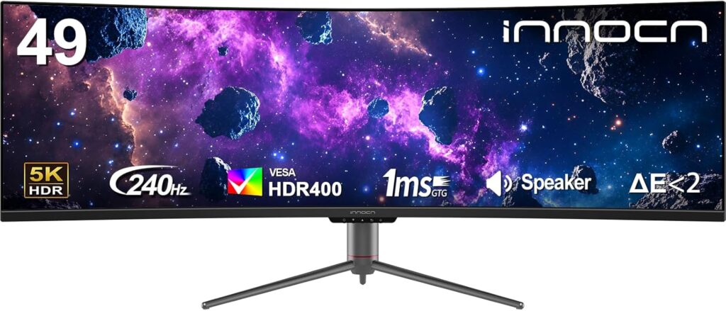INNOCN 49″ Ultrawide Monitor Curved Gaming 5K2K 5120 x 1440P 240Hz Monitor, R1800, 99% sRGB, HDR400, USB Type C, DisplayPort, HDMI, Built-in Speakers, Height/Tilt Adjustable – 49C1S
