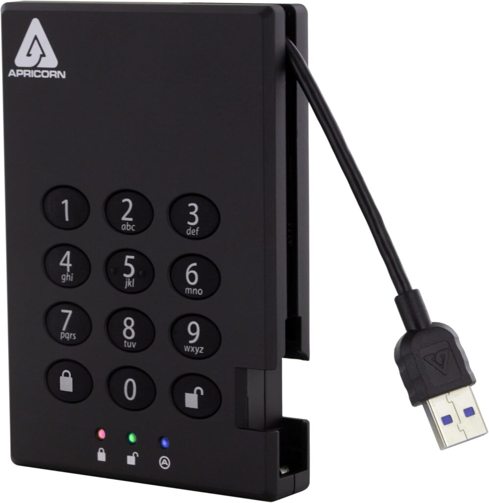 Apricorn Aegis Padlock 3.0 1TB USB 3.0 External Hard Drive, Black