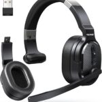TECKNET Bluetooth Trucker Headset, Single and Dual Ear Wireless Headset with Mic for Work Noise Cancelling, 50Hrs 3 EQ Music Modes Trucker Bluetooth Headphones for PC, Drivers, Office, Call Center