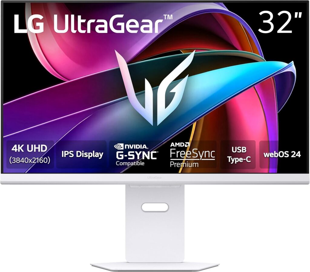 LG 32G810SA-W 32-inch Ultragear 4K UHD (3840 x 2160) IPS Gaming Monitor, 144Hz, 1ms, NVIDIA G-Sync Compatible, AMD FreeSync Premium, VESA DisplayHDR 400, HDMI, DisplayPort, USB Type-C, White