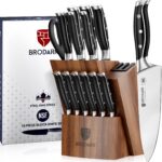 BRODARK Kitchen Knife Set: Full Tang 15 Pcs Professional Chef Knife Set with Sharpener, Razor-sharp Knives Set for Kitchen, German Stainless Steel Knife Block Set, Steel-king Series for Christmas Gift