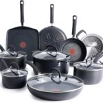 T-fal Ultimate Hard Anodized Nonstick Cookware Set 14 Piece, Oven Broiler Safe 400F, Lid Safe 350F, Kitchen Cooking Set w/Fry Pans, Saucepans, Griddle, Dutch Oven, Pots & Pans, Dishwasher Safe, Black