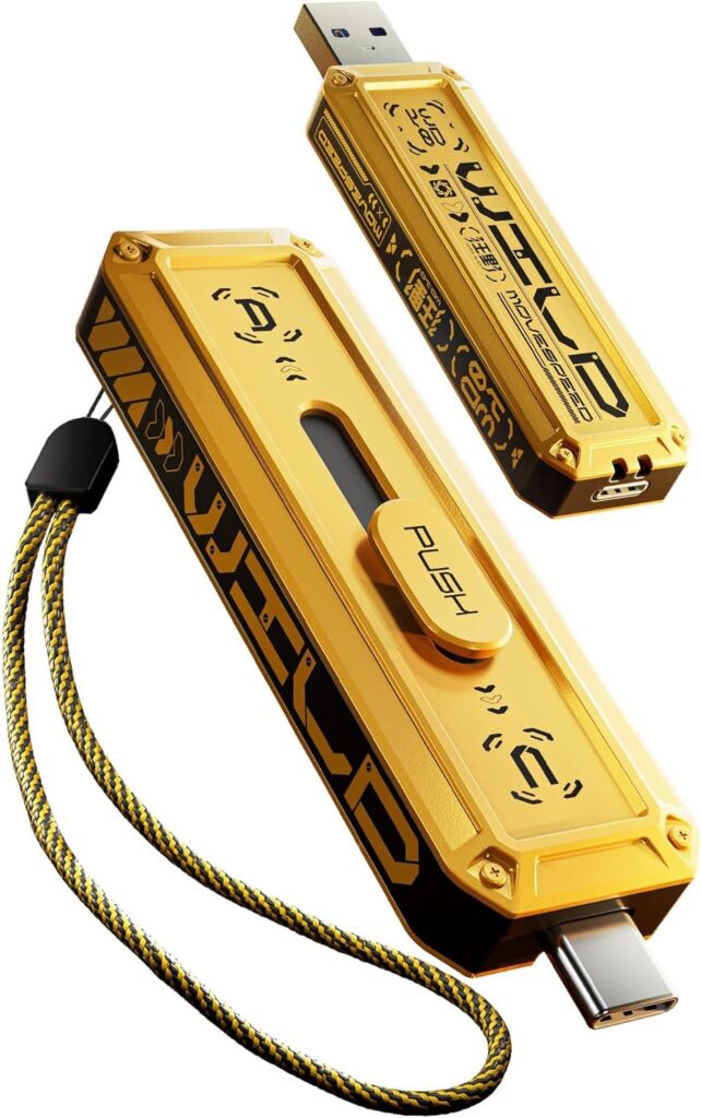 MOVE SPEED 2TB External SSD 1000MB/s Read Write Speed,USB 3.2 Gen2+USB C Flash Drive with Dual Ports, Portable SSD 3-Stage Push-Pull Design, Thumb Drive for iPhone 15/16 Series/Mac/Android Phone etc