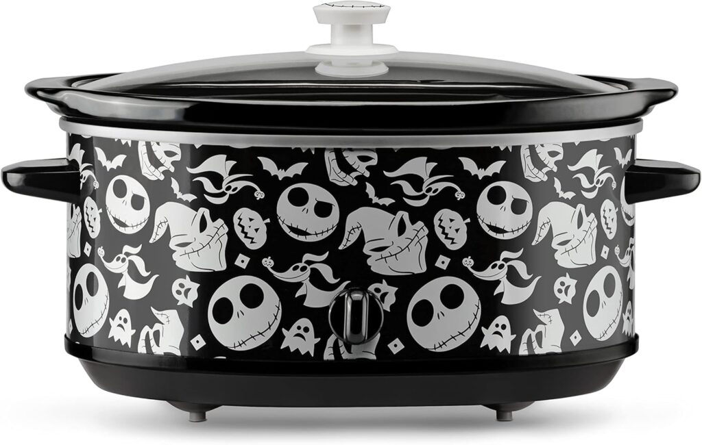Disney The Nightmare Before Christmas Slow Cooker by Select Brands – 7-Quart Kitchen Appliance – Removable & Dishwasher-Safe Stoneware Crock – Tempered Glass Lid