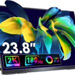 VisionOwl Large Portable Monitor 23.8-Inch 2K QHD 180Hz Refresh Rate Laptop Monitor, 130% sRGB, IPS Panel, USB-C & HDMI for Laptop, PC, Mac, PS5, Xbox, Built-in Kickstand, Speakers, VESA Mountable