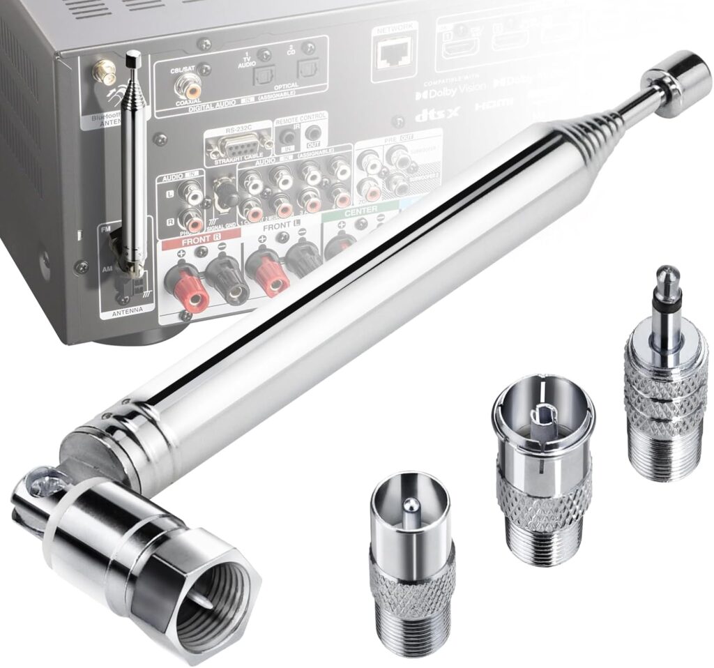 FM Radio Antenna, Ancable Indoor FM Telescopic Antenna 75 Ohm F Type Male Plug Connector with Adapter for Table Top Radio HiFi AV Stereo Receiver Mini System