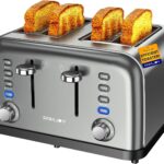Grey Toaster 4 Slice, Dual Independent Controls, Extra Wide Slot Toasters for Bagel, Bread, Waffles, 7 Shade Settings, 4 Main Functions, Removable Crumb Tray, 1500 Watts, Grey Stainless Steel