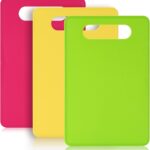 Plastic Cutting Board Set, 3 Pack Small Chopping Boards for Kitchen, BPA-Free, Dishwasher Safe, Color Coded Boards Pads for Meat Vegetable Fruit, Easy Grip Handle, Non-Slip, Space Saving