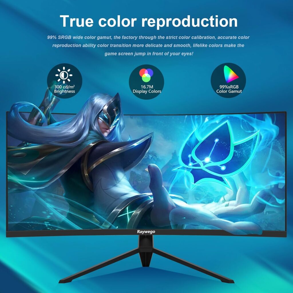 34 inch Ultrawide Curved Computer Gaming Monitor 165Hz UWQHD 3440×1440,1500R -PIP,1ms (MPRT),HDR, 300nits, sRGB99%,FreeSync,HDMI2.0(TMDS) x2,DP1.4 x2,Eye Care,Support Wallmount