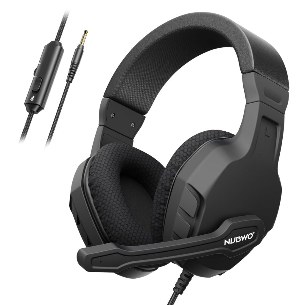 NUBWO U3 Gaming Headset with Mic for PC, PS4, PS5, Xbox 1, Mac, Switch, Wired Over-Ear Gaming Headphones with Mic Clear Call, Lightweight & in-Line Control-Black