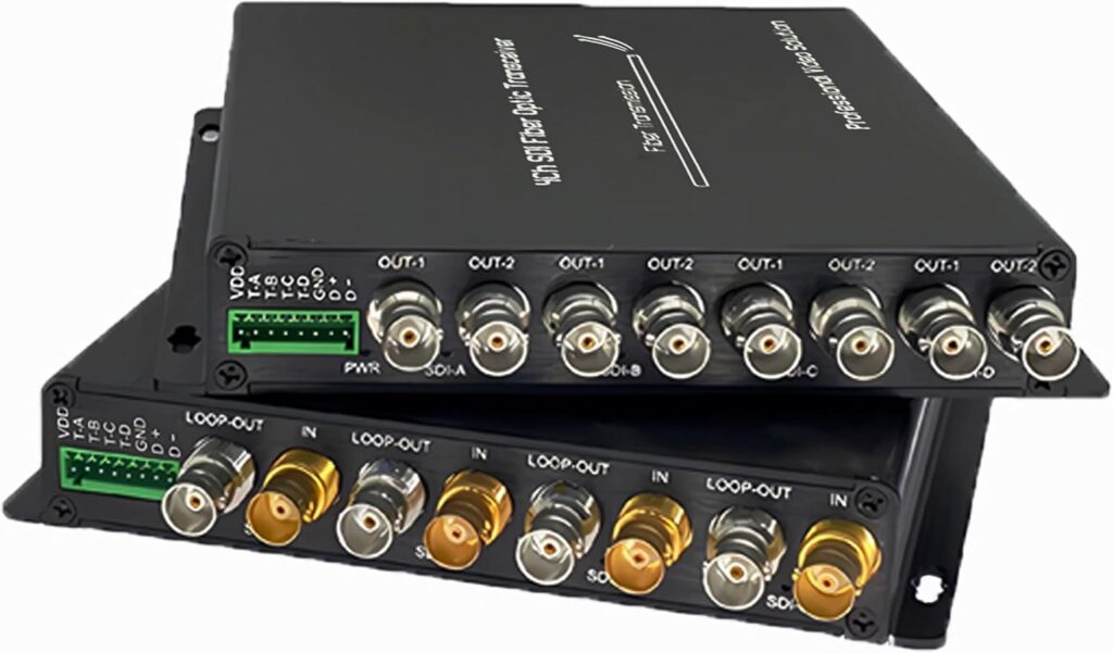 4-Channel FC Fiber Converter for Broadcast and Engineering,3G 1080P@60Hz Fiber Extender with 1Ch Backward RS485 and 4Ch Tally, Up to 20km Over Single-Mode FC
