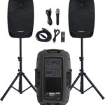 12inch PA Speaker System, 1000W High Powered Bluetooth Compatible Active + Passive Pair Outdoor Sound Speakers, Outdoor Karaoke Machine,FM Radio, Remote Control, 2 Speaker Stand, Supports SD Card/USB