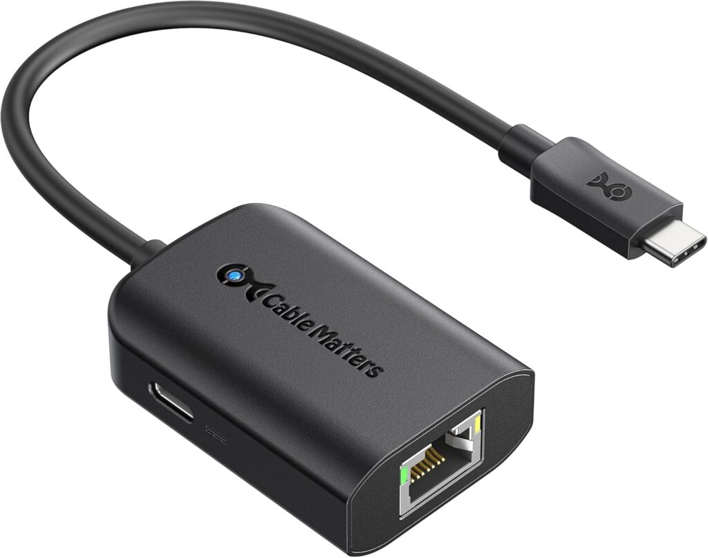 Cable Matters USB C to Gigabit Ethernet Adapter with 100W Charging Compatible with MacBook Pro, Dell XPS, Surface Pro – Up to 480Mbps for Chromecast with Google TV (Google TV Chromecast 2020 Version)