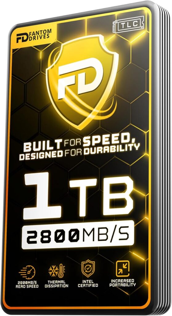 Fantom Drives Extreme 1TB External SSD – 2800MB/s, Thunderbolt 3, USB Type-C, Aluminum, 3D NAND TLC, TB3X-2300N1TB