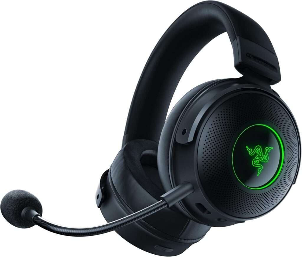 Razer Kraken V3 Pro HyperSense Wireless Gaming Headset w/Haptic Technology: Triforce Titanium 50mm Drivers -THX Spatial Audio – Hyperspeed Wireless – Fabric & Leather Memory foam Cushion (Renewed)