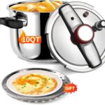 Pressure Cooker 10 QT, Stainess Steel Pressure Canner 10 Quart, Explosion-Proof Cookware, Rotating Lock/Unlock Lid, One-handed lid opening, Thickened Silicone Ring And Anti-scald Handle, Silver