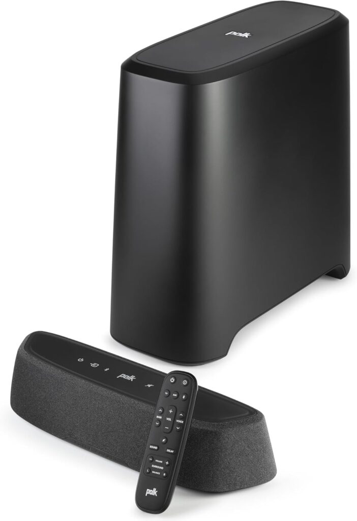 Polk Audio MagniFi Mini AX Sound Bar for TV with Wireless Subwoofer, Dolby Atmos and DTS:X Certified, Polk’s patented VoiceAdjust & SDA technologies, Ultra-Compact Design, Easy Setup, Black