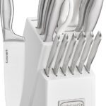 Cuisinart Professional Block Knife Set, 15pc Cutlery Knife Set with Steel Blades for Precise Cutting, Lightweight, Stainless Steel Durable & Dishwasher Safe, White