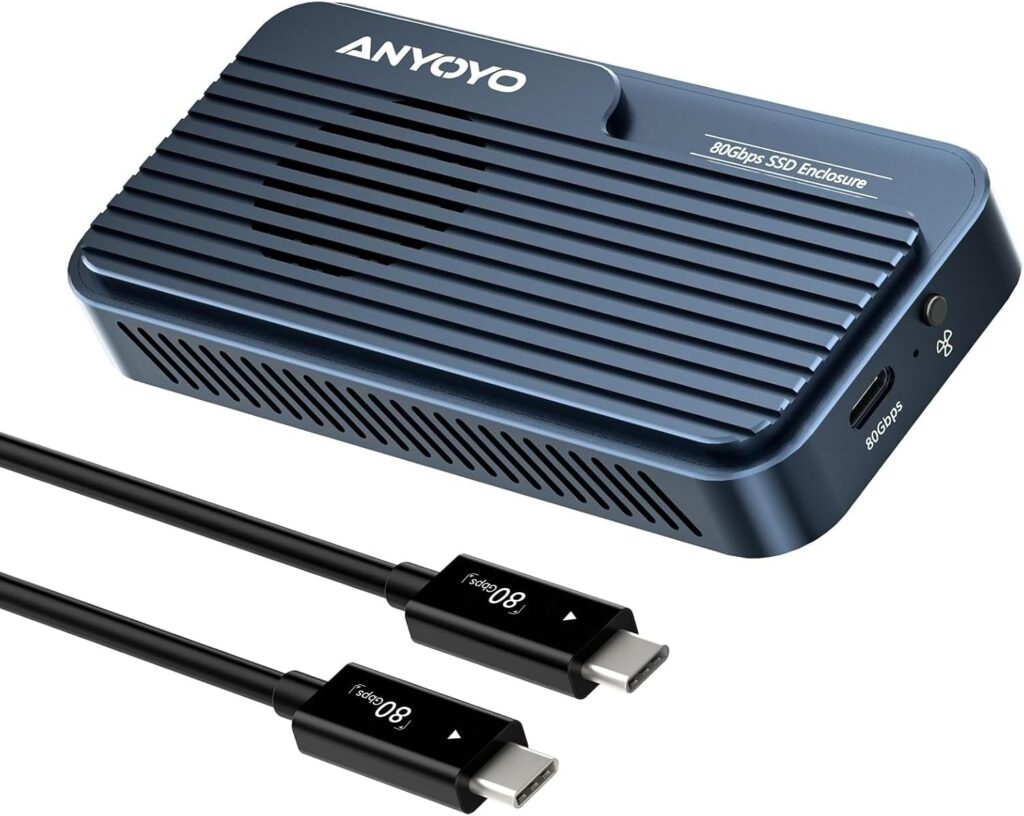 ANYOYO 80Gbps M.2 NVMe SSD Enclosure Supports Up to 8TB Intelligent Temperature Control & Fan Cooling, Compatible with Thunderbolt 3/4/5/USB4, Backward Compatible with USB 3.2/3.1/3.0