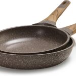 CAROTE Non Stick Frying Pan Skillet Set, Omelet Pan, Healthy Non Toxic Granite Chef Pan, Induction Compatible Egg Frying Pan with Heat-Resistant Handle, PFOA-Free,Brown,9.5″+11″
