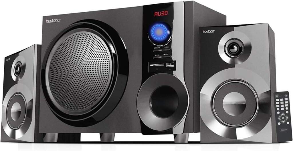 Boytone 60W Wireless Bluetooth Speaker with Powerful Bass, FM Radio, Remote Control – For Phone, Laptop, Aux-in, USB/SD