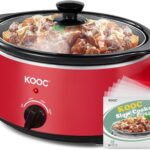 KOOC 4-Quart Slow Cooker, 3 Cooking Settings, Dishwasher Safe Ceramic Crock, Lid, Free Pot Liners Included, RED, Ellipse Pot