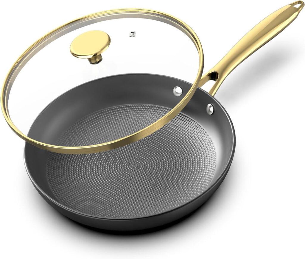 imarku Non Stick Frying Pans, 10 Inch Frying Pan with Lid, Professional Cast Iron Skillets Nonstick Frying Pan, Frying Pans Nonstick with Lid and Stay Cool Handle, Chrismas Gifts for Women and Men