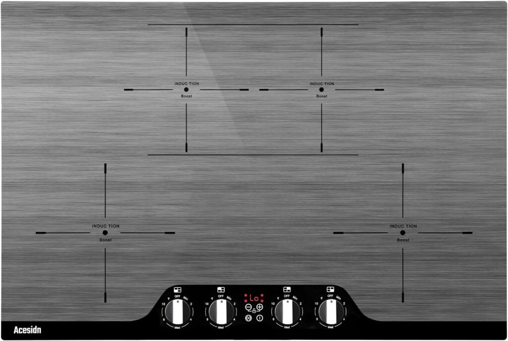30 Inch Induction Cooktop 4 BOOST Burners, Built in Induction Stove Top with Knob Control, Bridging Function, Child Safety Lock, Marbel Pattern Surface, Hard Wire (No Plug), 240V, 8200W